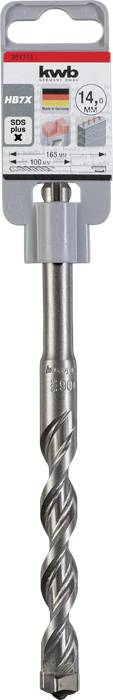 Sveder znamke 'kwb' z vpetjem SDS-Plus, primeren za beton. Embalaža prikazuje premer svedra 14 mm, izdelano v Nemčiji.