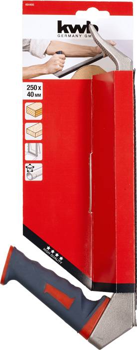 Slika prikazuje embalažo brusnega papirja znamke kwb Germany. Namenjen je delu na robovih in ima mere 250 x 40 mm.
