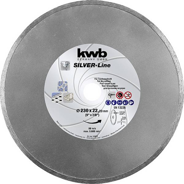 kwb 725870  diamantna rezalna plošča Premer 230 mm Vrtina-Ø 22.23 mm polagati, keramika 1 kos