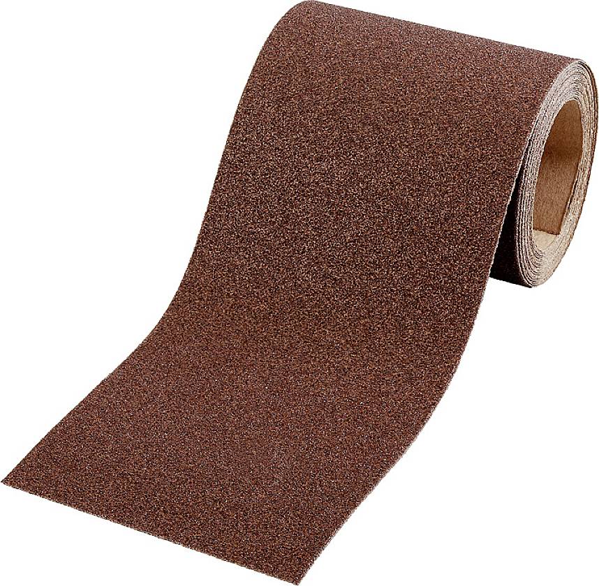 Kolut rjavega brusnega papirja, delno odvit, prikazuje hrapavo površino. Namenjen brušenju materialov.