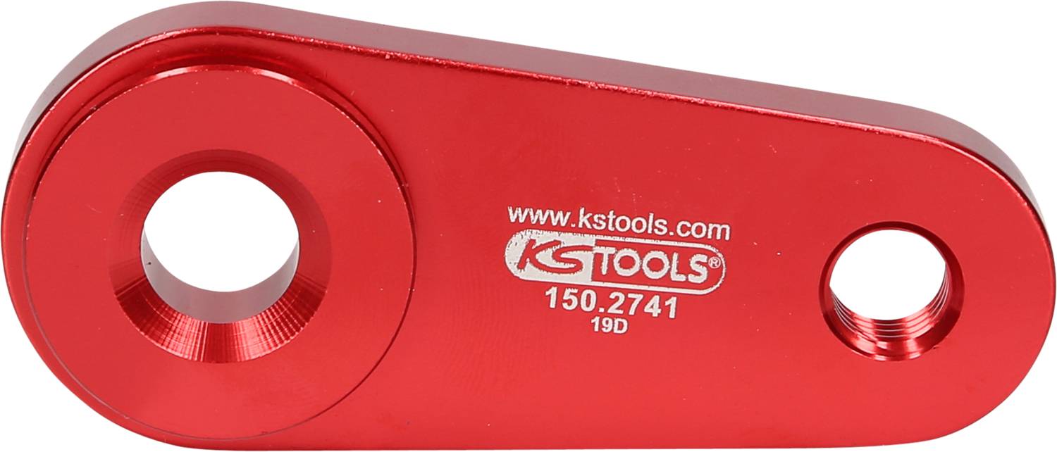 Rdeč kovinski del orodja z dvema luknjama različnih velikosti, z napisi 'KSTOOLS' in '150.2741 19D'.
