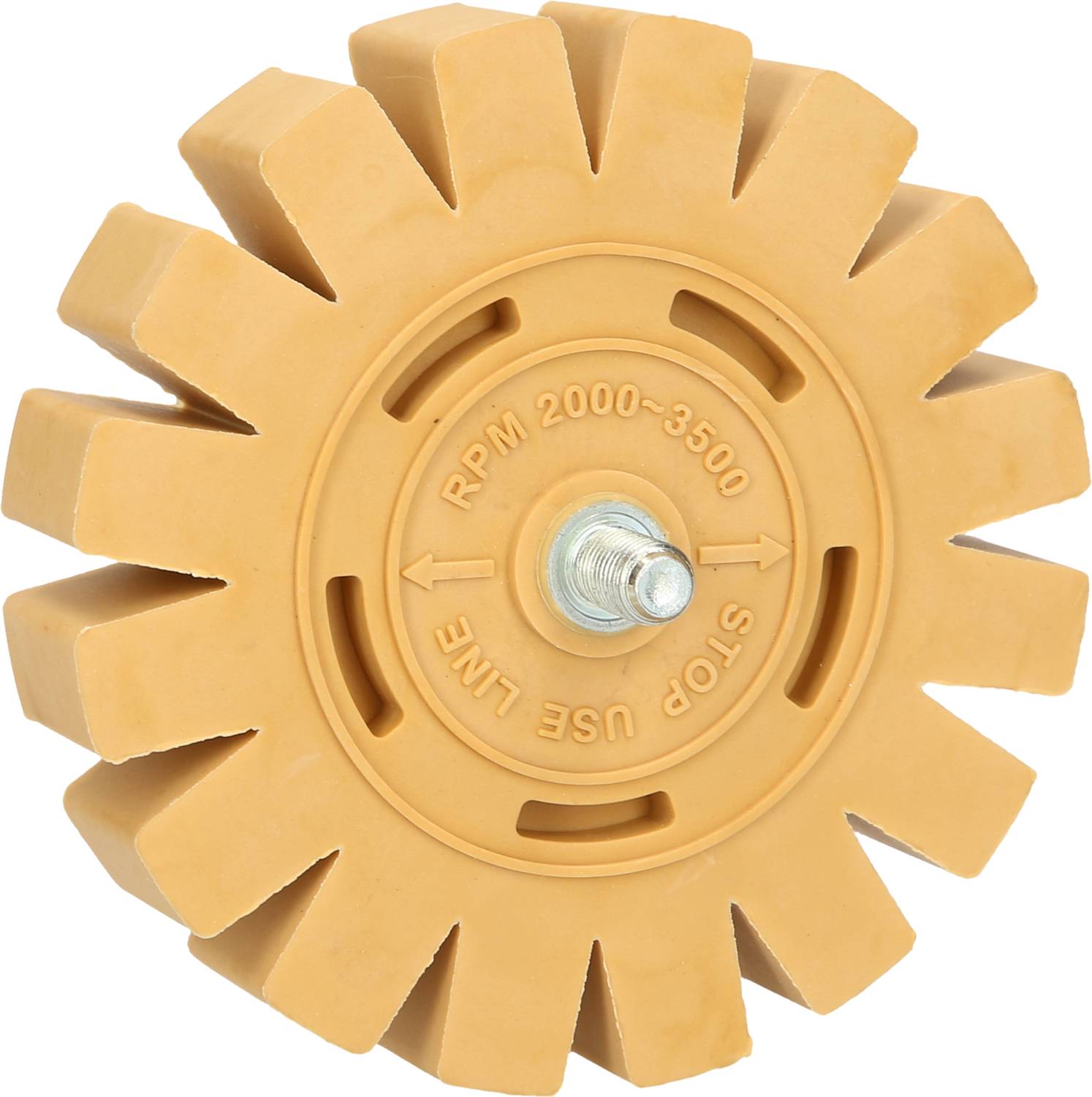 Rumeno gumarsko kolo z izmenično visokimi in nizkimi segmenti; zasnovano za odstranjevanje lepilnih ostankov.