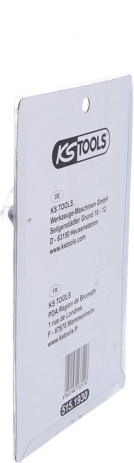 Zadnja stran embalaže z logotipom 'KS Tools', imenom podjetja in naslovi v nemščini in francoščini.
