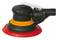 Ekscentrični brusilnik s črnim ohišjem, oranžno in rdečo brusilno ploščo, primeren za fino obdelavo površin.