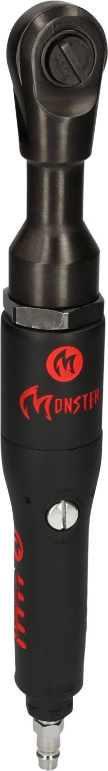 Črn pnevmatski vijačnik z ragljo z rdečim logotipom 'Monster' na strani. Ima vitek ročaj in vrtljivo vpenjalno glavo.