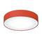 Okrogla rdeča stropna svetilka z belo žarnico v sredini.