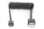 Digitus USB kabel USB 2.0 USB-A vtič, USB-C® vtič 1 m črna primeren za obojestranski priključek , dvojno oklopljen, prilagodljiv, spiralni kabel AK-300430-006-S