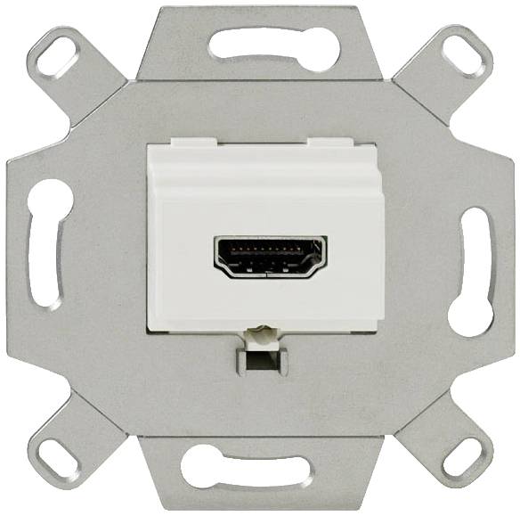 Bel HDMI stenski priključek na kovinskem nosilcu, primeren za vgradnjo v stene za povezovanje HDMI naprav.