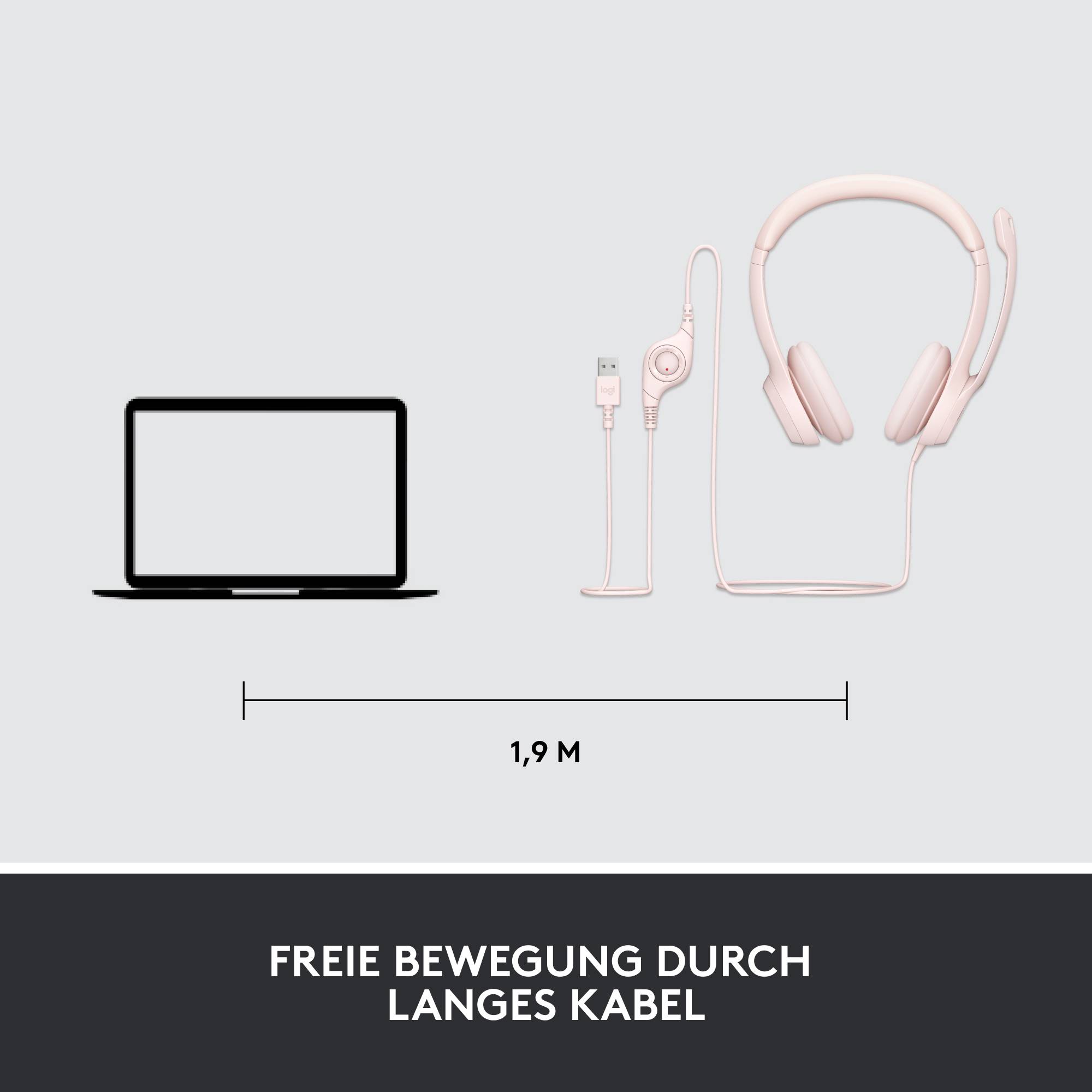 Logitech H390 On Ear Headset žični stereo roza zmanjšanje hrupa mikrofona naglavni komplet, kontrola glasnosti, izklop m-6