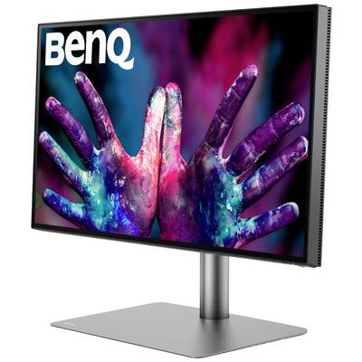 Monitor BenQ z zaslonom, na katerem je prikazana slika barvito poslikanih rok.