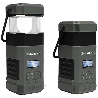 Dve prenosni svetilki z LCD zaslonom, ki prikazujeta stanje baterije in raven svetlosti. Obe sta sivi z černim ročajem.