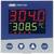 Digitalni prikaz temperaturnega regulatorja, prikazuje '304,0' z rdečo barvo in '308,5 °C' z zeleno barvo. Pod kontrolniki: 'PGM', puščica, 'EXIT'.