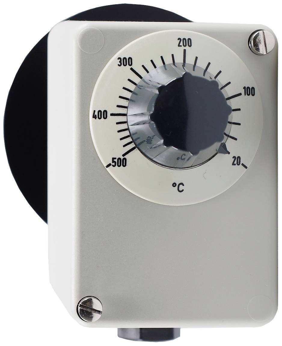 Analogni termostat z vrtljivim gumbom za uravnavanje temperature od -30°C do 500°C.