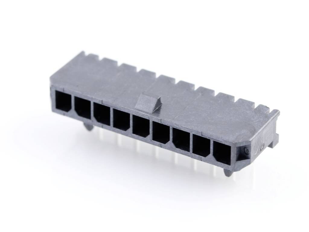 Priključek z десетimi pravokotnimi odprtinami, primeren za elektronske aplikacije in elektronska vezja. Izdelan iz plastike.