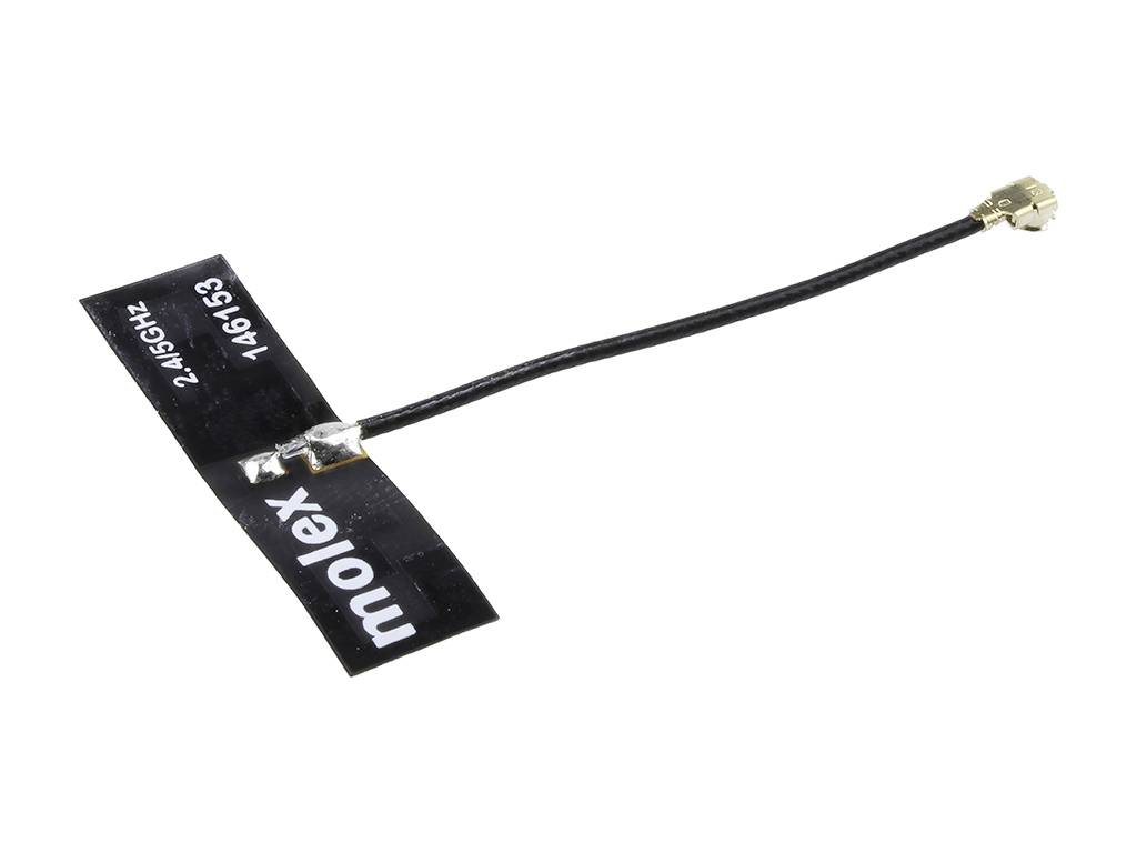 Majhna antena s črnim kablom, natisnjen napis 'molex 2.4GHz 146153'.