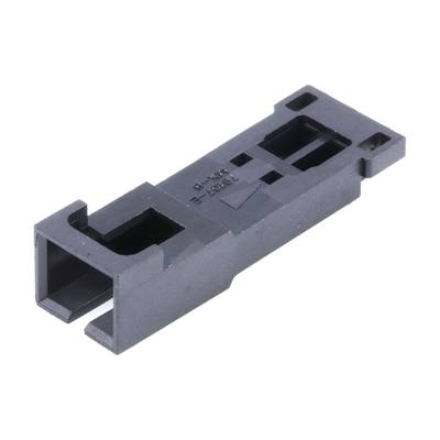 Črn plastičen adapter pravokotne oblike z več izrezi, verjetno namenjen elektronskim priključkom ali montaži.