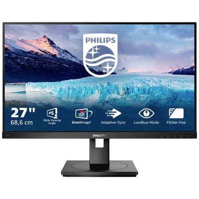 Philipsov monitor prikazuje sliko ledenih gora ob sončnem zahodu. Spodaj simboli za 'Širok kot gledanja', 'SmartImage', 'Adaptive-Sync', 'Način LowBlue', 'Brez migetanja'.