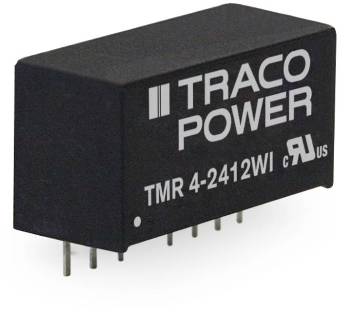 Črni Traco Power TMR 4-2412WI pretvornik napetosti s sponkami; primeren za elektronske aplikacije.