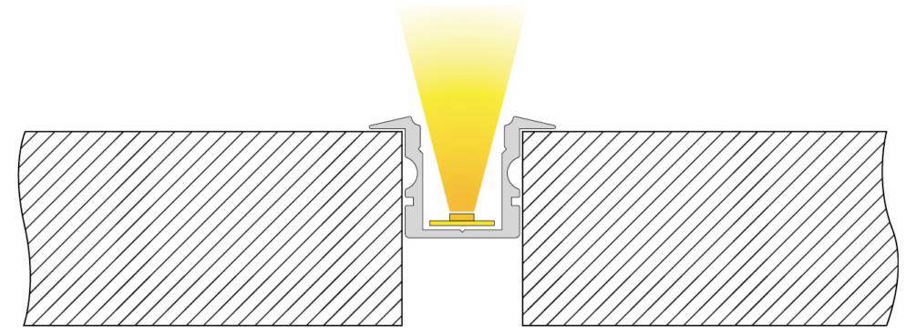 Prerezni diagram dveh poravnanih blokov, povezanih s tanko plastjo lepila na sredini, ki prikazuje rumen spojni žarek ali svetlobo, usmerjeno v spoj.