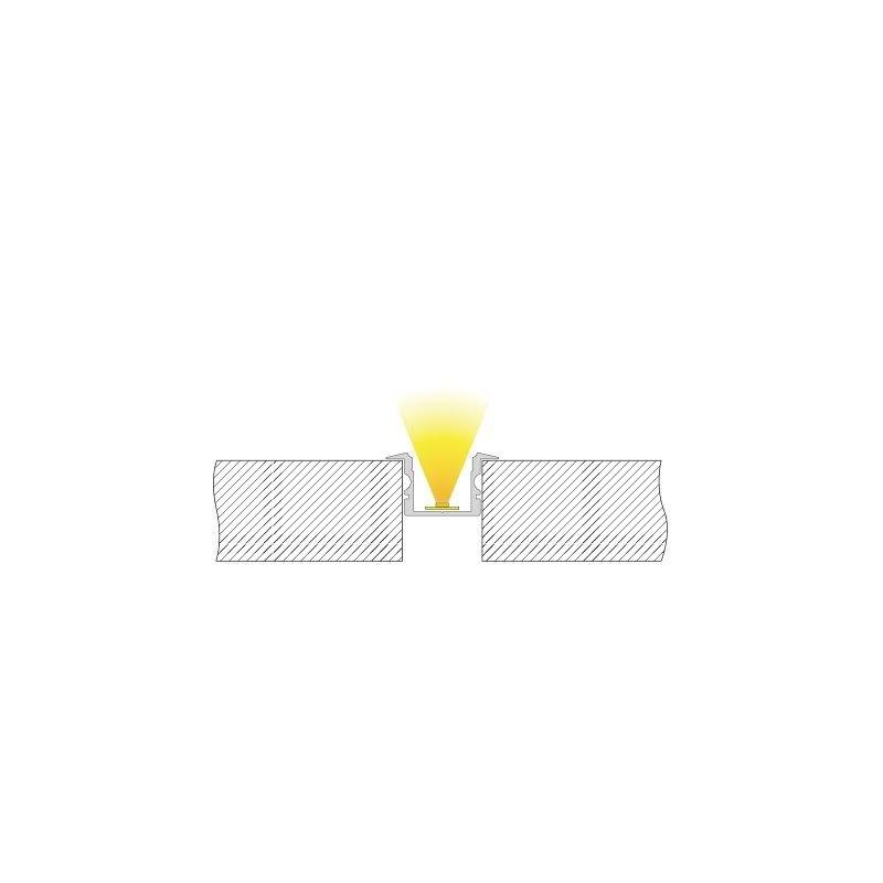 Diagram prikazuje dva kovinska dela, ki ju ločuje rumeni laserski rez. Laserski žarek prihaja z zgornje strani.