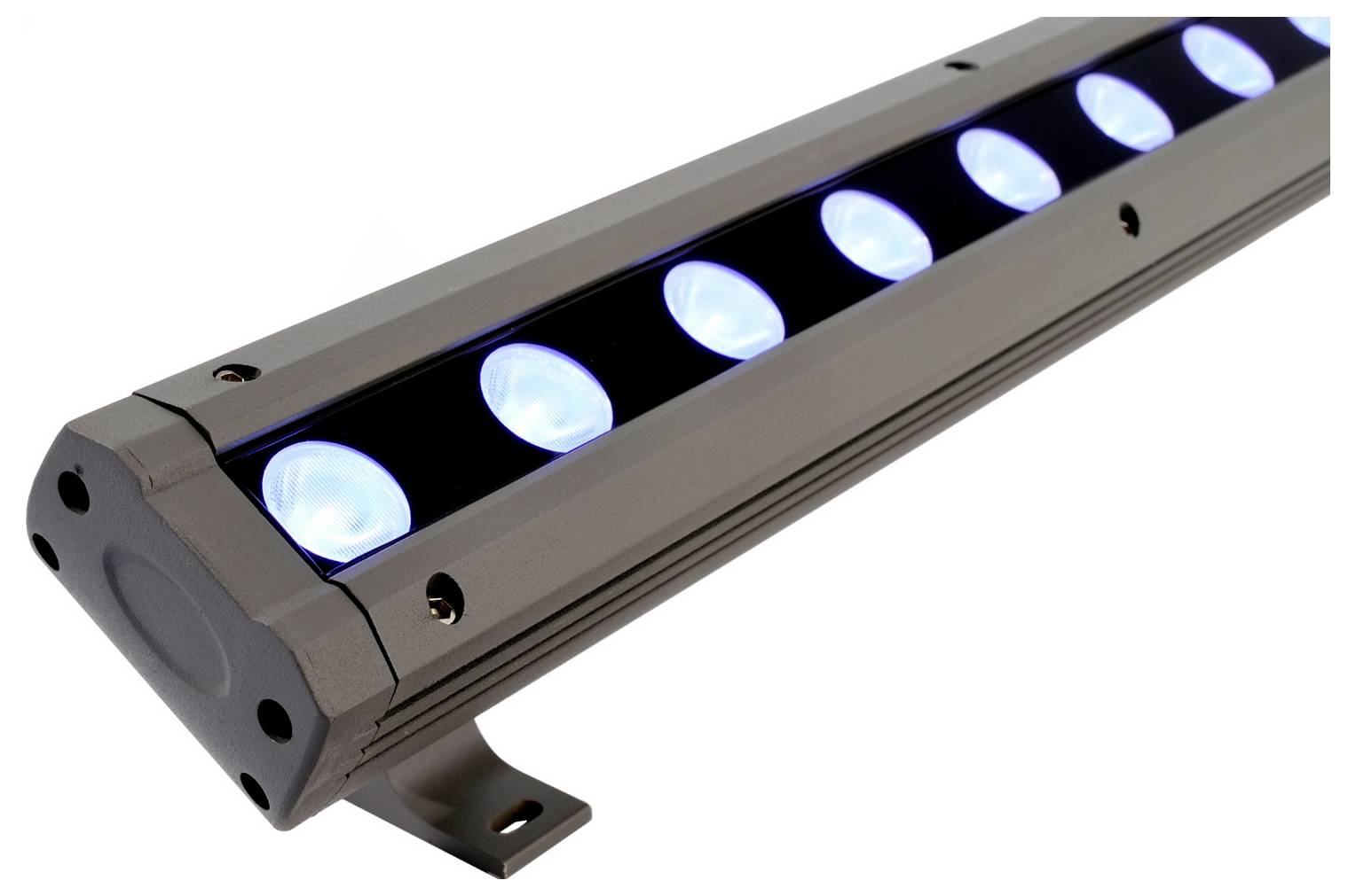 Črna LED svetlobna letev z osmimi svetečimi modrimi lučkami in montažnim nosilcem