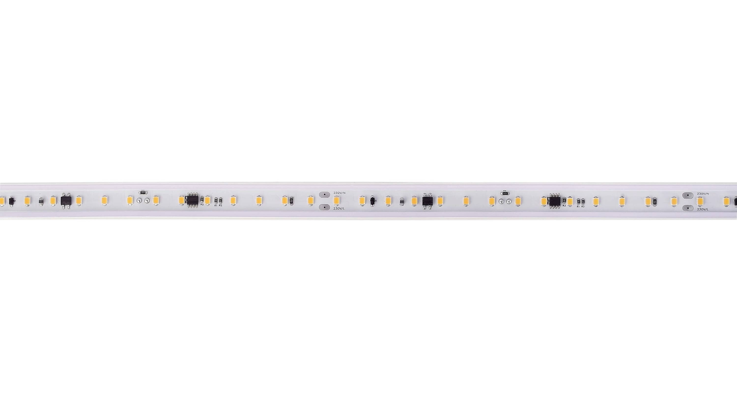 LED svetlobni trak v beli barvi z majhnimi, enakomerno razporejenimi svetlobnimi čipi vzdolž traku. Idealen za posredno osvetlitev.