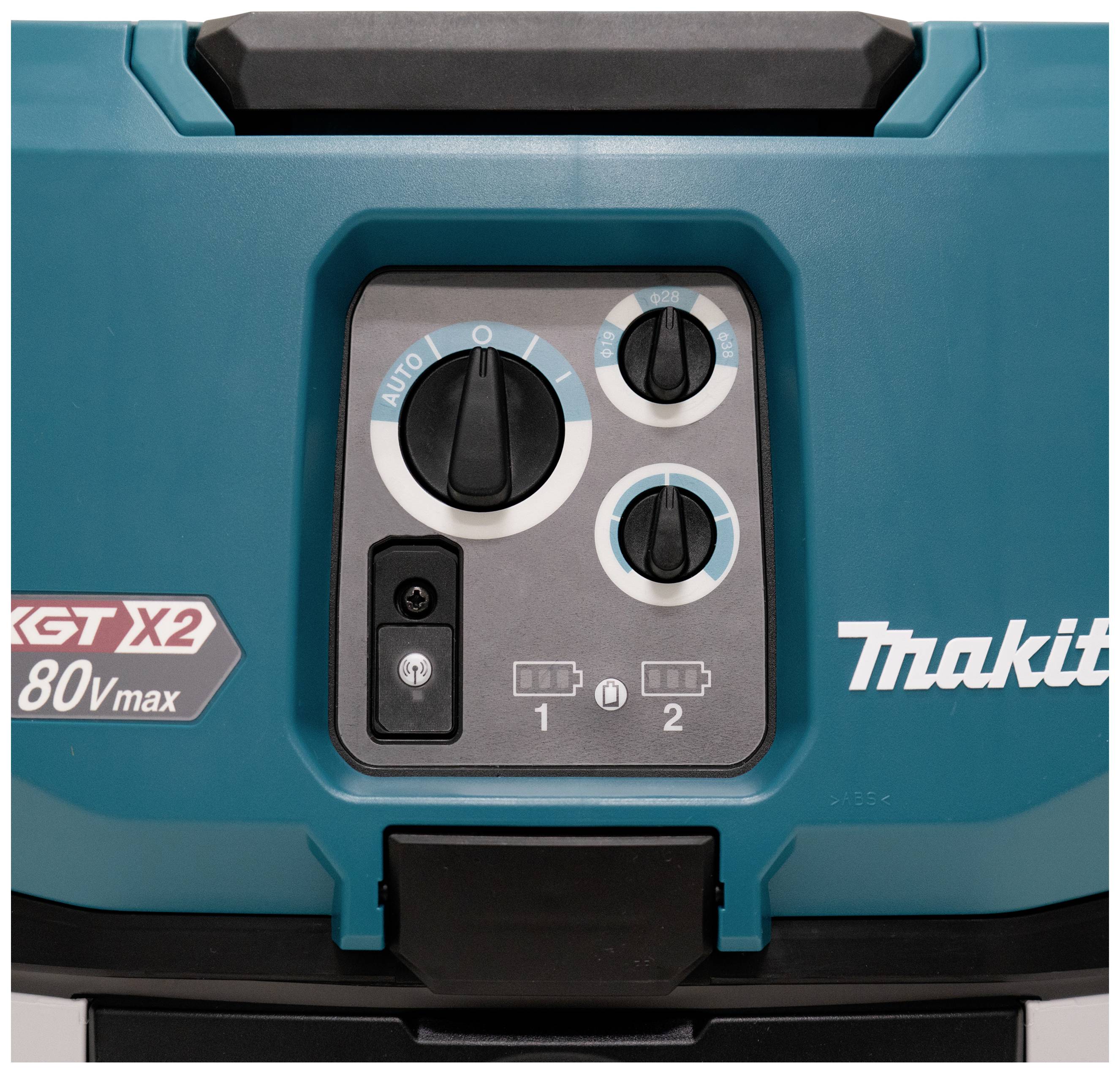 Področje stikal električne naprave z rotacijskimi regulatorji in gumbi. Blagovna znamka in model '80V max XGT X2' sta vidna.