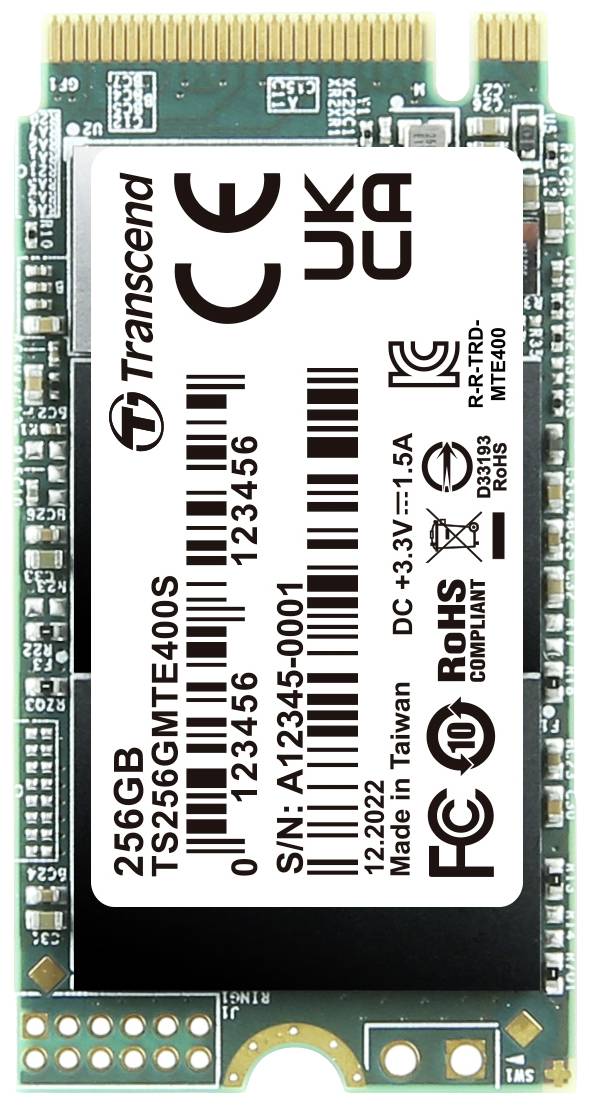 Transcend MTS400S 256 GB notranji M.2 PCIe NVMe SSD 2242 PCIe NVMe 3.0 x4 trgovina na drobno TS256GMTE400S