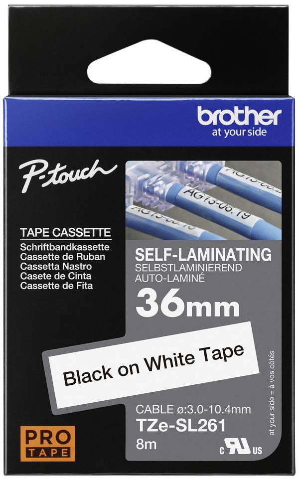 Brother TZESL261 tiskalni trak s samodejnim plastificiranjem   Barva traku: bela Barva pisave: črna 36 mm 8 m