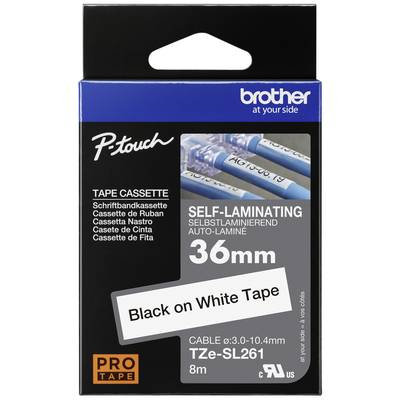 Embalaža samolaminirajoče Brother P-touch tračne kasete, 36 mm, s črno pisavo na beli podlagi, model TZe-SL261.