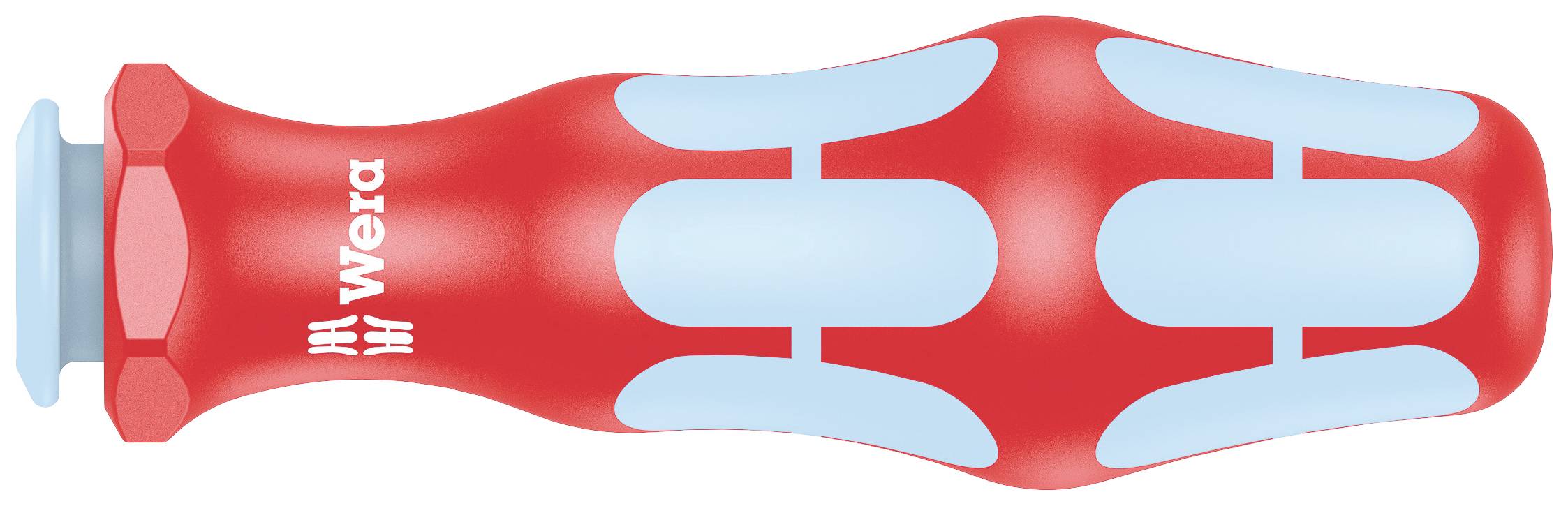 Rdeče-moder ergonomski ročaj izvijača z logotipom "Wera".