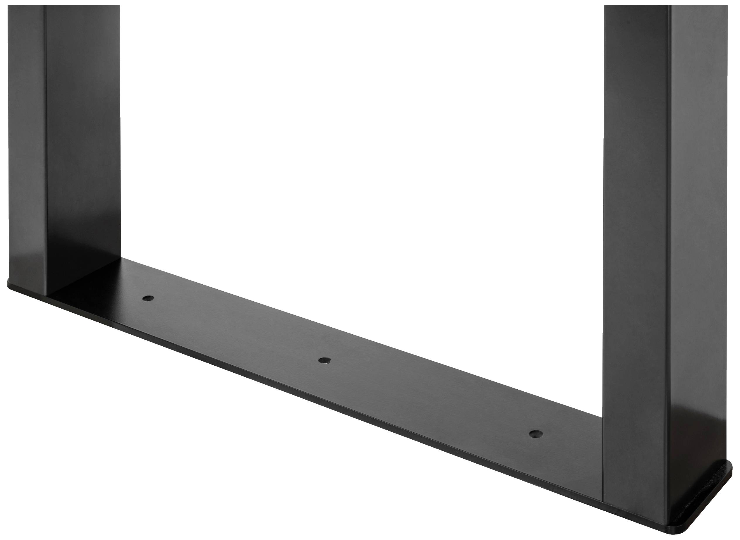 Črne pravokotne kovinske noge mize, ki delujejo robustno in imajo minimalistično obliko.