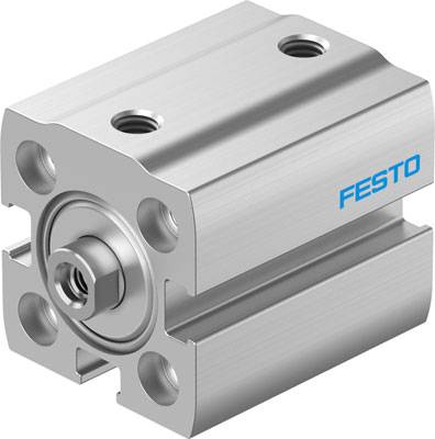 Kompakten kovinski pnevmatični valj znamke 'Festo', primeren za industrijske aplikacije.