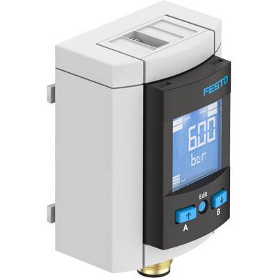 Elektronski tlačni regulator z digitalnim zaslonom, ki prikazuje '600 bar'. Dve tipki pod zaslonom za nastavitev. Ohišje v beli in črni barvi.