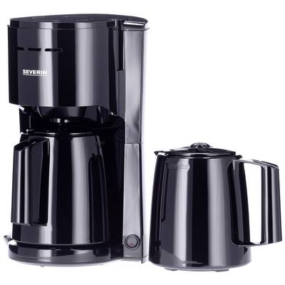 Črn kavni aparat z vrčkom ob strani, primeren za pripravo filtrske kave.