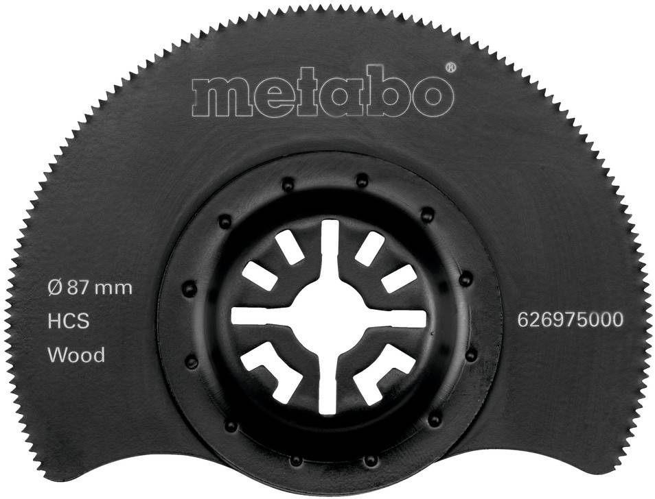 Črna Metabo krožna žaga pripomoček, označen z 'Ø 87 mm', 'HCS', 'Les' in '626975000'.