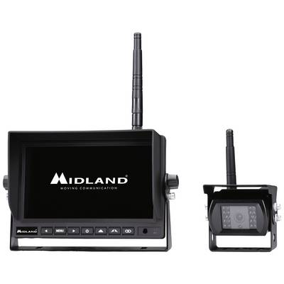 Brezžični nadzorni sistem z zaslonom in kamero podjetja Midland. Na zaslonu je prikazan logotip Midland.
