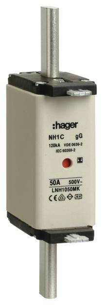 Varovalka NH1C znamke Hager, 50A, 500V, VDE 0636-2, IEC 60269-2.