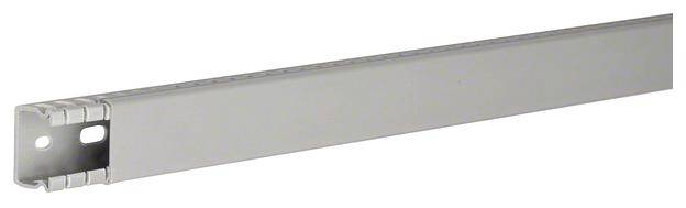 Sivo kovinski profil s pravokotnim prečnim prerezom, primeren za montažo na strope ali stene v gradbenih projektih.