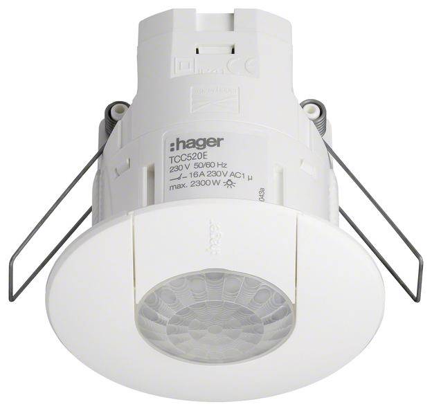 Bel vitek stropni senzor gibanja, model TC520E. Primeren za 230V, 16A, maks. 2300W.