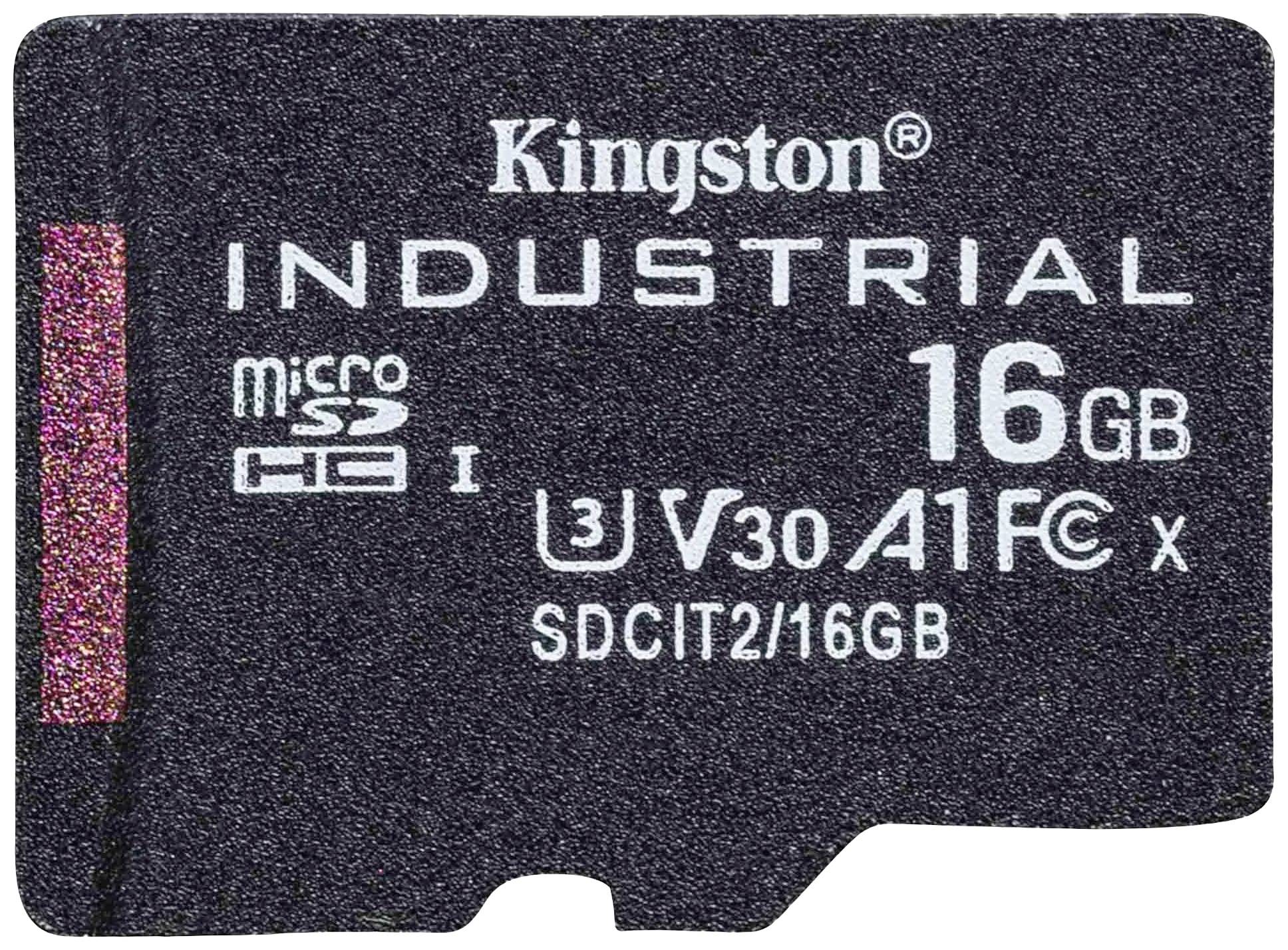 Kingstonova industrijska microSD kartica s 16 GB kapaciteto, primerna za visoke hitrosti in industrijske aplikacije.