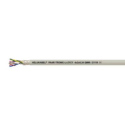 Bel kabel z napisom 'HELUKABEL® PAAR-TRONIC-Li-2YCY 4x2x0,34 QMM / 21119 CE', več barvnih parov žic je vidnih.