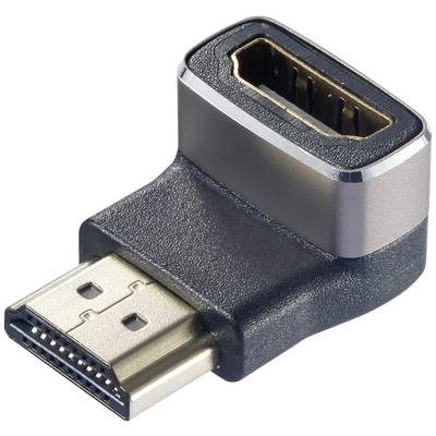 Pravokotni HDMI-adapter, ki kombinira moški in ženski priključek, omogoča povezavo v ozkih prostorih.