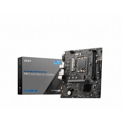 Ploča MSI PRO H610M-G DDR4 poleg svoje embalaže, primerna za Intel procesorje. Idealna za visoko zmogljive aplikacije.