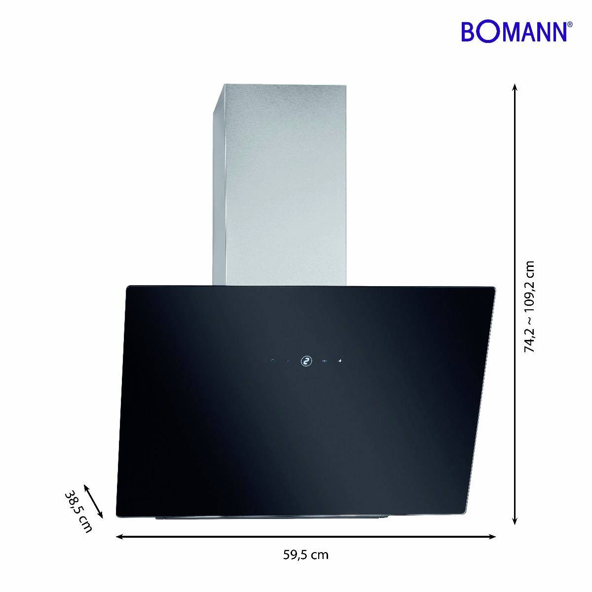 Bomann DU 7606.1 stenska kuhinjska napa 595 mm EEK: A++ (A+++ - D) nerjaveče jeklo, črna-7