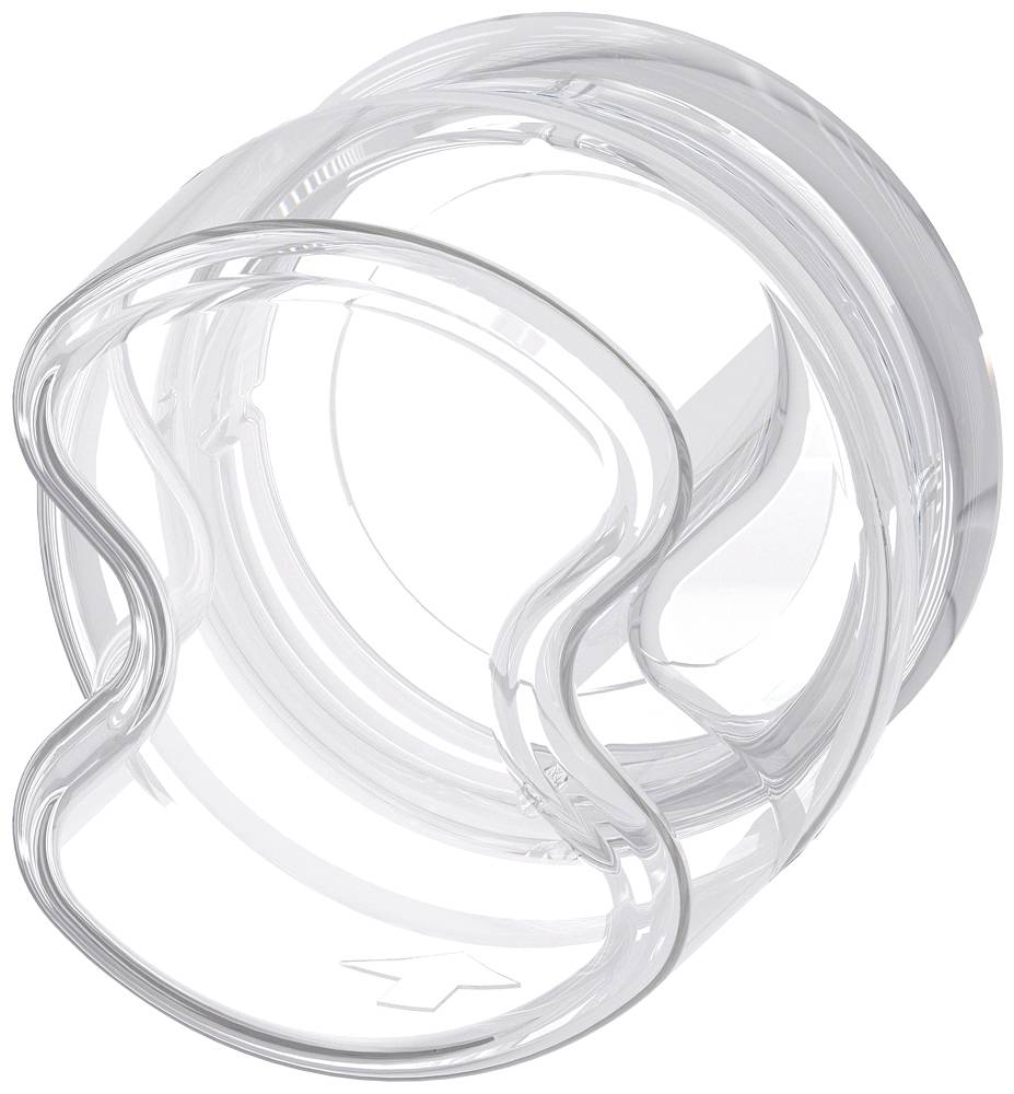 Prozoren, okrogel plastični pokrov z valovito odprtino.