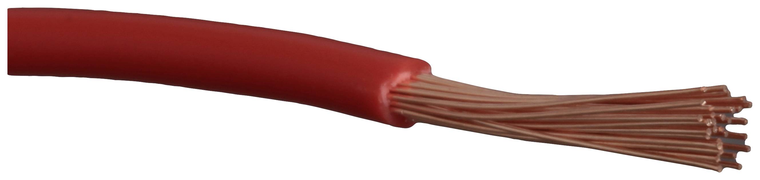 Rdeč izoliran kabel s prostimi bakrenimi žicami na koncu.