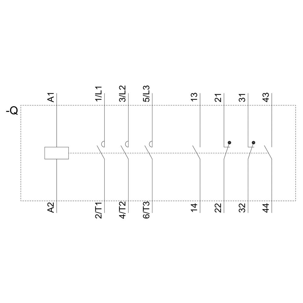 'Shema trifaznega motorja z označbo priključkov L1, L2, L3 in T1, T2, T3.'