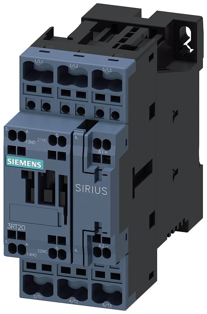 Siemensov SIRIUS kontaktor, električna stikalna naprava, ki se uporablja za krmiljenje motorjev, z modelno številko 3RT120.
