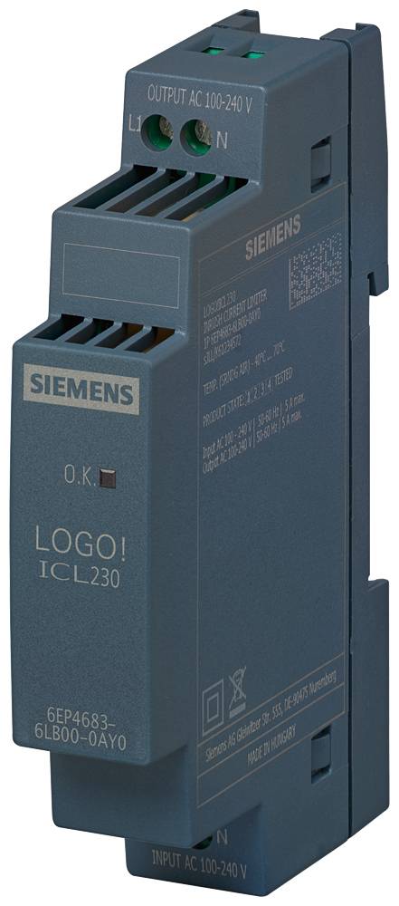 Siemens LOGO! ICL230 modul za prilagoditev napetosti v sivem plastičnem ohišju, primeren za AC 100-240 V.